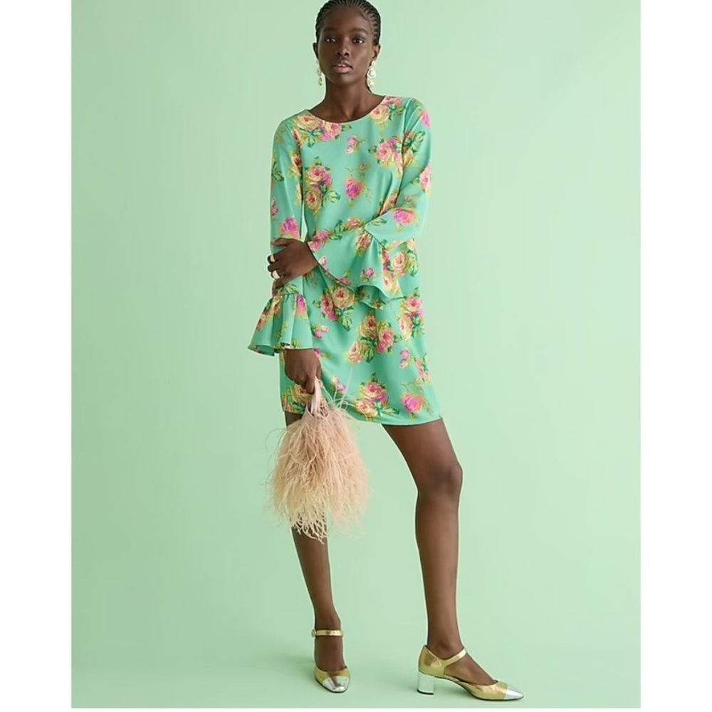 NWT J. Crew Winter Garden Dress in Lavish Rose 14 Long Bell Cuff Sleeves